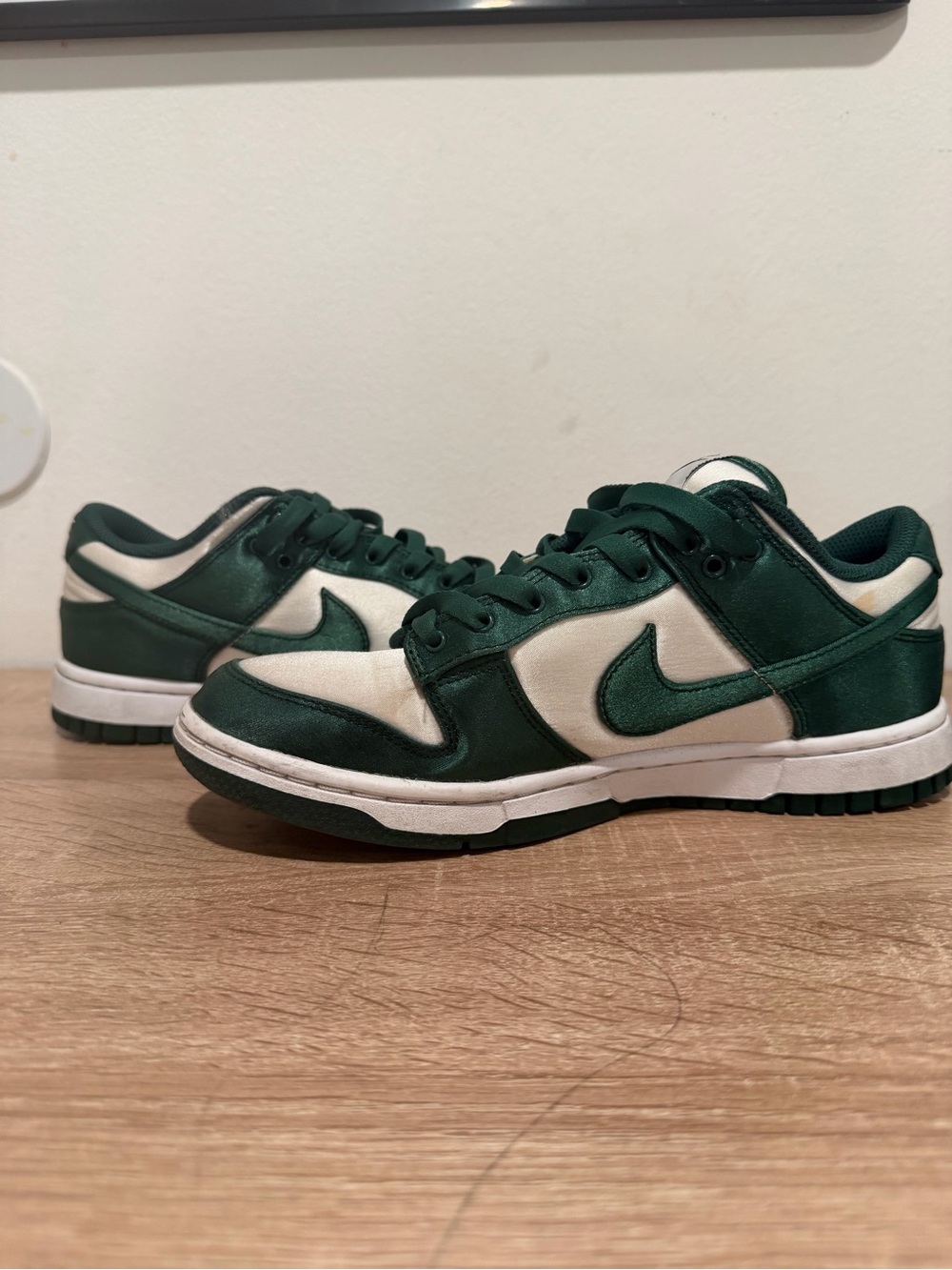 Nike Green and White Satin Low-Top Sneakers
